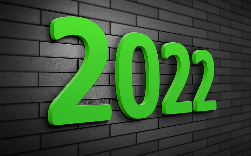 2022 зелени 3D цифри, , сива тухлена стена, 2022 бизнес концепции, Честита Нова година 2022, творчески, 2022 нова година, 2022 на сив фон, 2022 концепции, 2022 цифри HD тапет