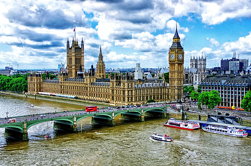 Miasta, Rzeki, Londyn, Big Ben, Most, r, Statek, Tamiza, Statki motorowe, Pałac Westminsterski Tapeta HD