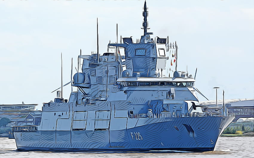 Rheinland-Pfalz, F225, , немска фрегата, векторно изкуство, рисунка Rheinland-Pfalz, творческо изкуство, изкуство Rheinland-Pfalz, векторна рисунка, абстрактни кораби, чертежи на кораби, германски флот, Rheinland-Pfalz F225, FGS Rheinland-Pfalz HD тапет