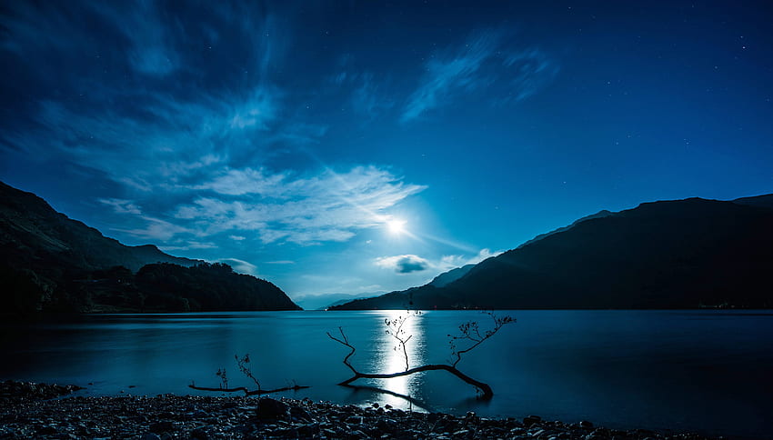 HD wallpaper landscape photo of river and forest during full moon lake  sky  Wallpaper Flare