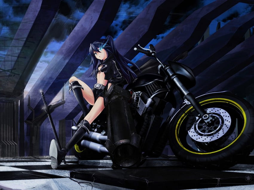 Black rock shooter, sword, anime, motorcycle, gun, manga, rock HD wallpaper