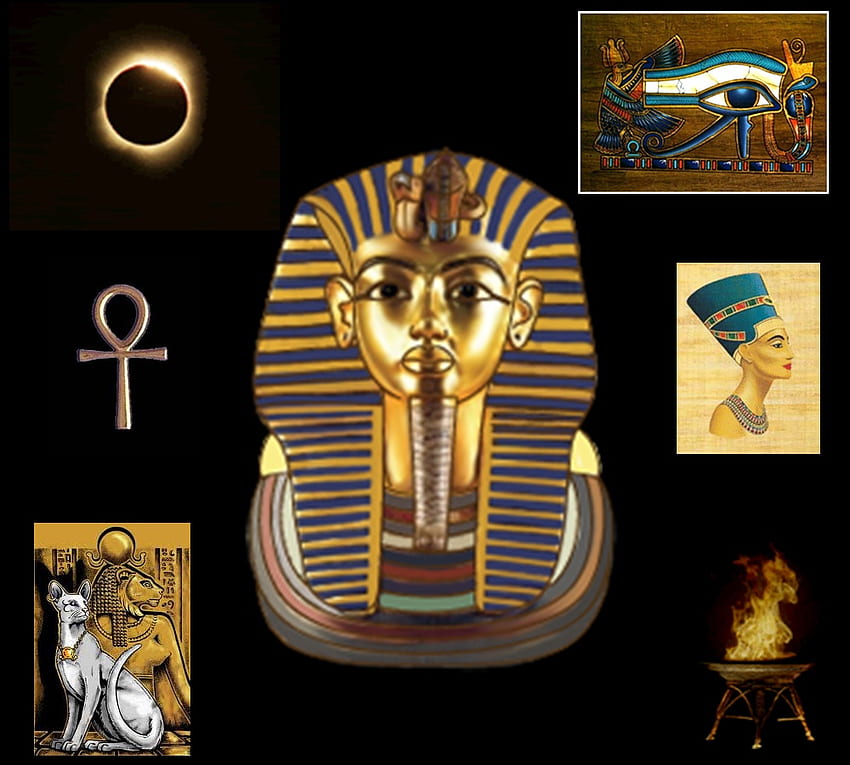 All Things Egyptians~, Auge des Horus, Eclipse King Tut, ägyptische Symbole, Bast, Ägypten, Nofretete, Feuer, Ankh HD-Hintergrundbild
