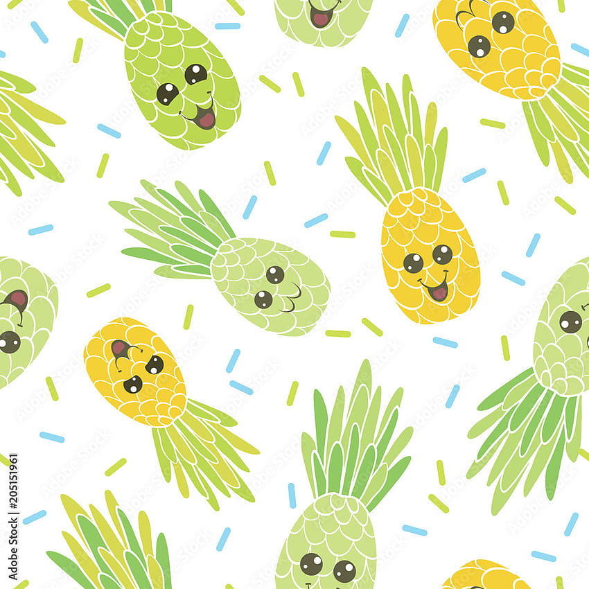 Cute pineapple faces seamless repeat pattern. Great for tropical summer theme , background, packaging, fabric, scrapbooking, and giftwrap projects. Surface pattern design. Stock Vector, Cute Summer Pattern HD phone wallpaper