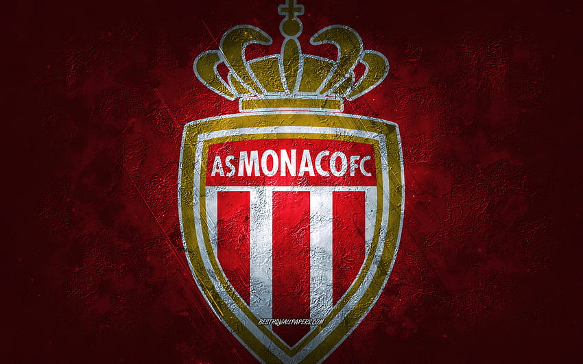 AS Monaco FC, tim sepak bola Prancis, latar belakang merah, logo AS Monaco FC, seni grunge, Ligue 1, Prancis, sepak bola, lambang AS Monaco FC Wallpaper HD