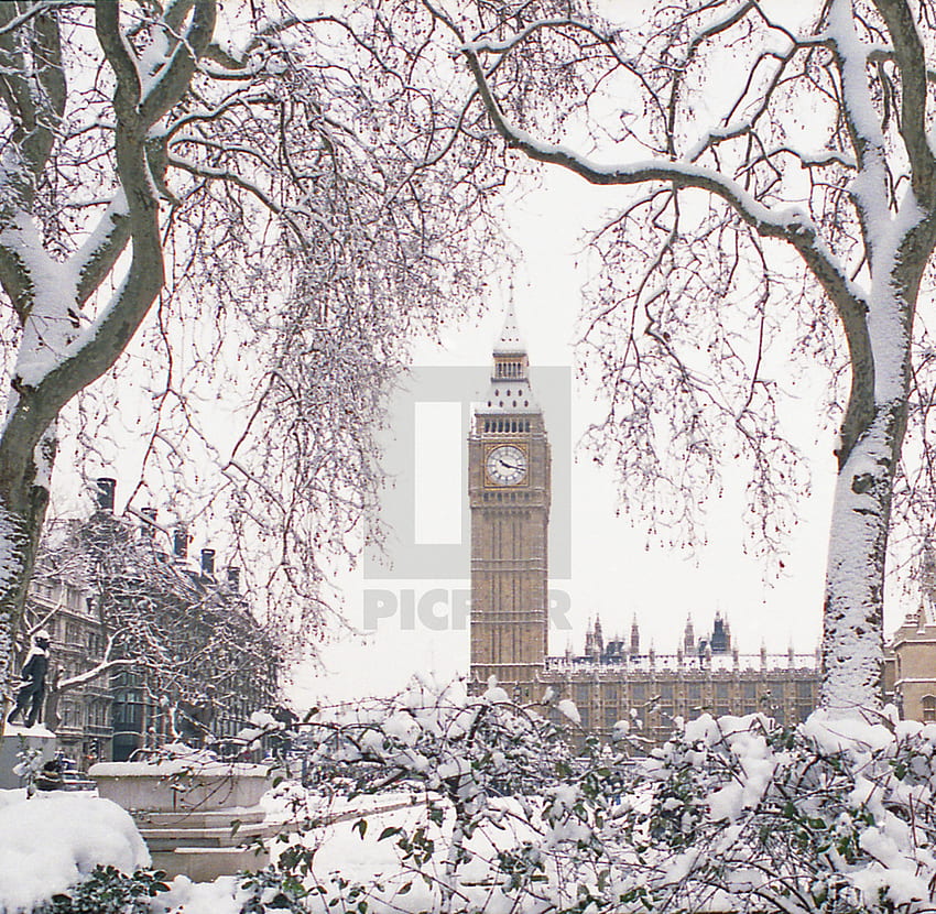 Big Ben ze śniegiem — Licencja lub druk za 24,80 GBP. , Big Ben Zima Tapeta HD
