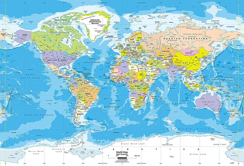 Mappe dell'Accademia Mappa del mondo murale - Oceano blu, gigantesca mappa autoadesiva. Sbucciare e attaccare la decalcomania della parete. Facile da applicare, sicuro per le pareti: casa e cucina, World Atlas Sfondo HD