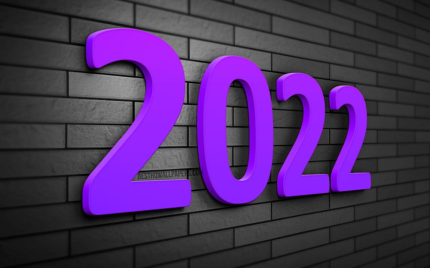 Feliz Año Nuevo 2022, creativo, 2022 dígitos 3D violetas, 2022 conceptos comerciales, pared de ladrillo gris, 2022 año nuevo, año 2022, 2022 sobre gris, conceptos 2022, dígitos del año 2022 fondo de pantalla