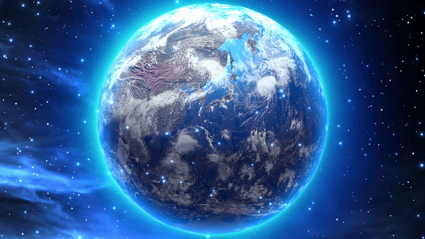Planet Bumi Melayang dan Berputar di atas Tangan yang Diam. DCI Ultra Wallpaper HD