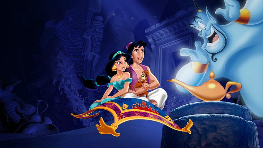Monyet Abu Aladdin dan Jasmine terbang karpet kartun Disney Wallpaper HD