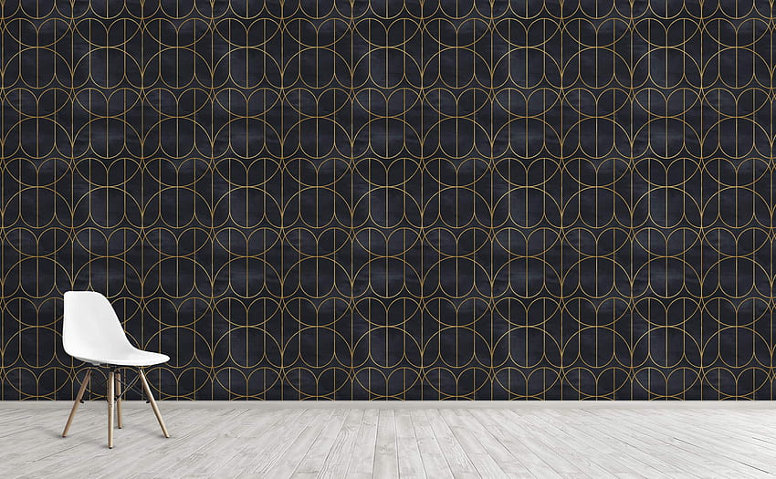 벽에 검은색과 금색 원형 기하학적 아르데코 패턴입니다. 젤다 피츠제럴드, 흑백 젤다 HD 월페이퍼