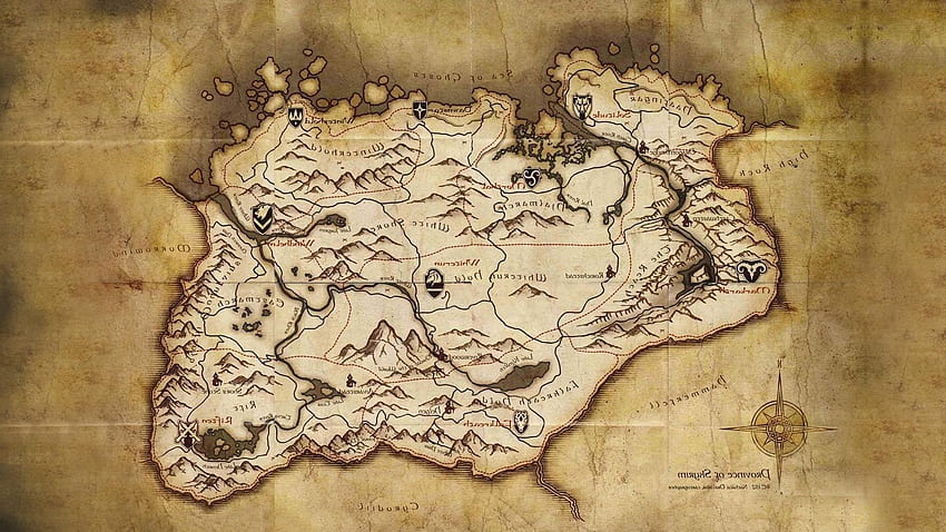 The Elder Scrolls V: Skyrim, smok, gry wideo / i mobilne tło, mapa Skyrim Tapeta HD