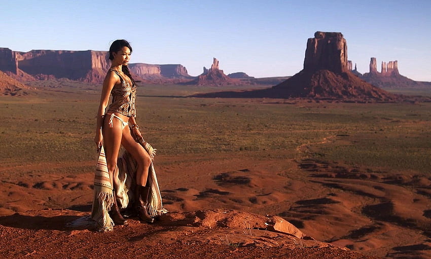 Monument Valley Kovboy Kız.., stil, anıt vadisi, kovboy kız, eğlence, esmerler, Chanel Iman-SI, moda, açık havada, pelerin, kızlar, kadınlar, modeller, botlar, western, kadın HD duvar kağıdı