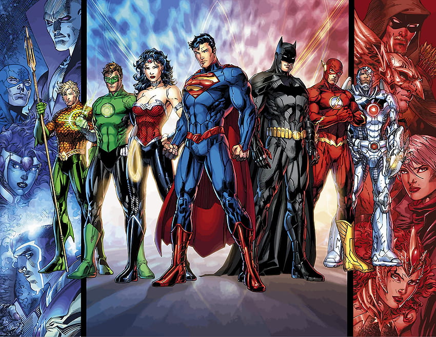 Fumetti Justice League DC Comics Superman Batman Flash Cyborg Wonder Woman Lanterna Verde Aquaman Hawkman Atom Tempesta di fuoco Freccia Verde Bruce Wayne Barry Allen Sfondo HD