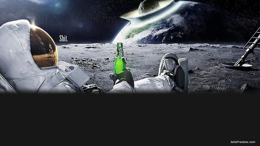 Mondlander. Lunar, Astronaut, der Bier auf dem Mond trinkt HD-Hintergrundbild