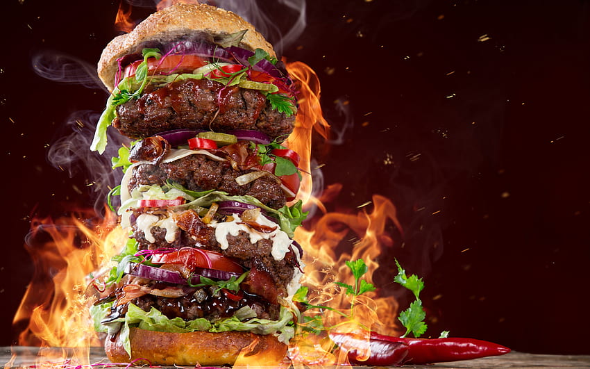 Burger, Essen, Grafik, Flammen HD-Hintergrundbild