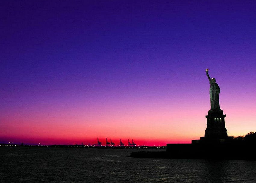 New York City, city, eunset, new, york, ocean, liberty HD wallpaper