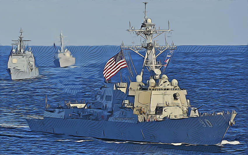 USS Chafee, , art vectoriel, DDG-90, destroyer, Marine des États-Unis, armée américaine, navires abstraits, cuirassé, US Navy, classe Arleigh Burke, USS Bainbridge DDG-90 Fond d'écran HD