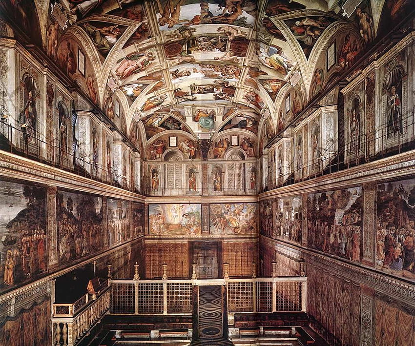 Етикет на Сикстинската капела: Сикстинската капела Систен Микеланджело, таванът на Сикстинската капела HD тапет