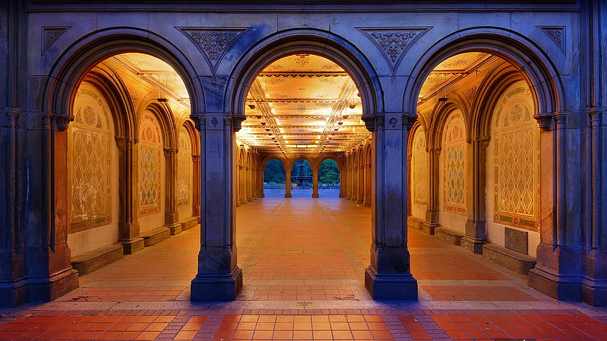 Bethesda Terrace przejście podziemne dla pieszych, Central Park, Manhattan, Nowy Jork, USA. Wyróżnienie systemu Windows 10 Tapeta HD