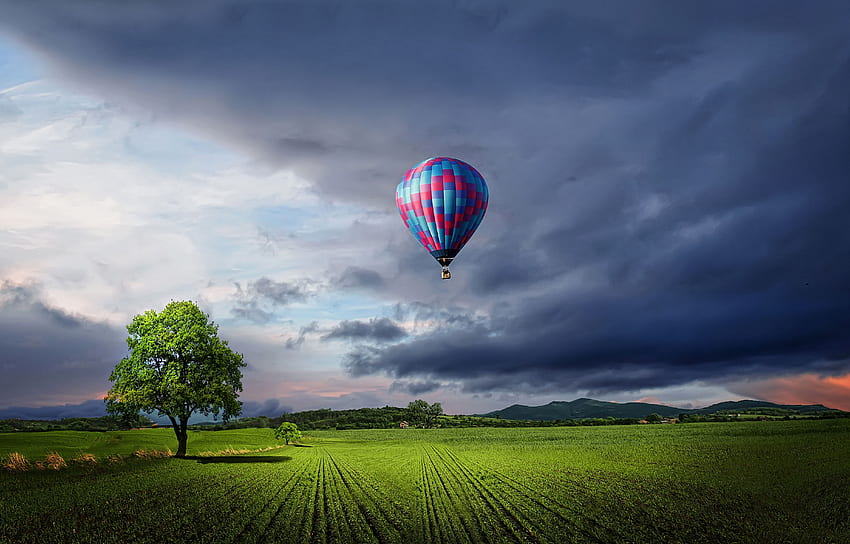 Heißluftballon, Landschaft, , Grafik HD-Hintergrundbild