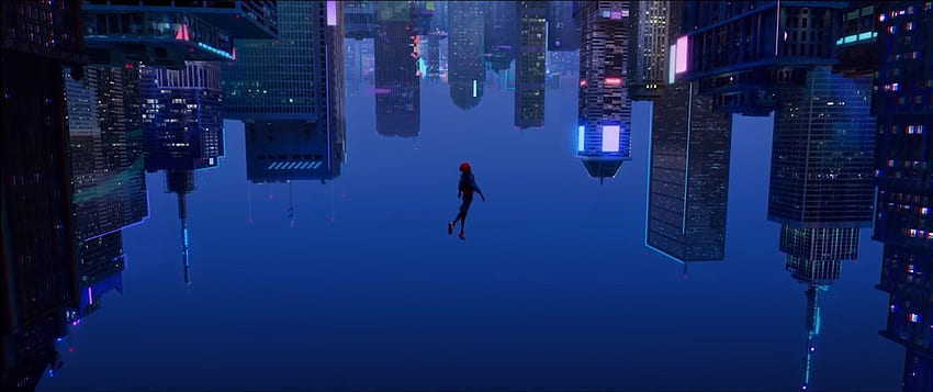 Spider Man: dans la scène du «saut de la foi» de The Spider Verse: un polygone en panne, la chute de Miles Morales Fond d'écran HD
