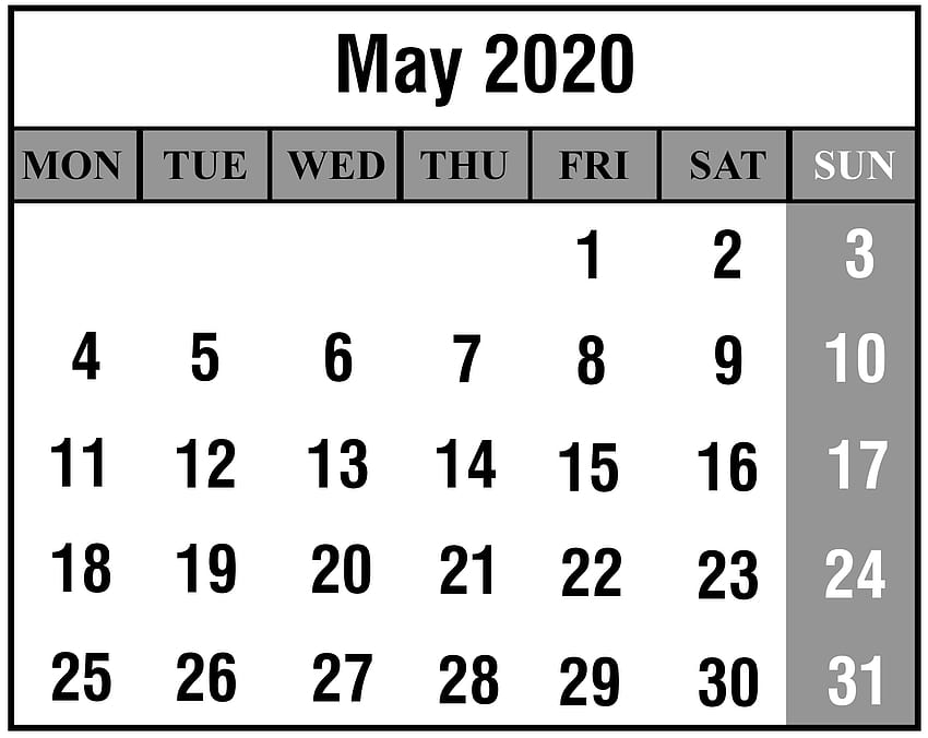 Календар за май 2020 г. за печат PDF, Excel и Word HD тапет