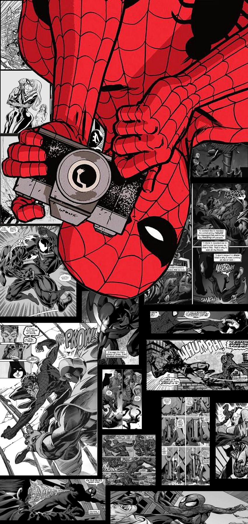 Spider-Man z aparatem [czarno-biały] Dziurkacz Galaxy S10, Spider-Man biały Tapeta na telefon HD