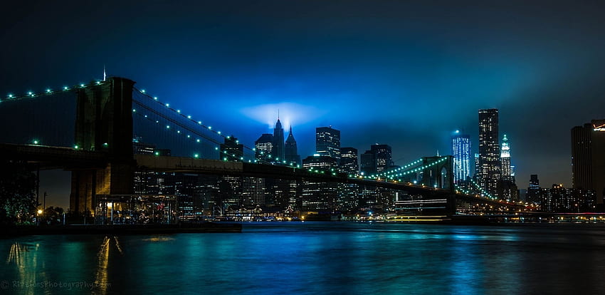 都市, 川, 夜, 都市, ライト, 橋, ニューヨーク, ブルックリン 高画質の壁紙