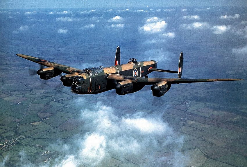 Testflug des Lancaster-Bombers über England, Grafik, Britisch, Farbe, Zweiter Weltkrieg HD-Hintergrundbild