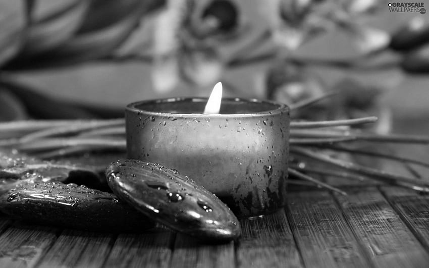 Grayscale Stones, bamboo, Spa, candle HD wallpaper