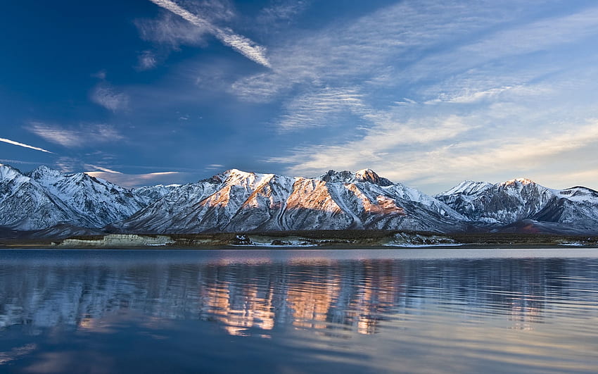 ภูเขา ธรรมชาติ ท้องฟ้า เมฆ จุดสุดยอด ทะเลสาบ ส่องแสง เบา ระลอก ระลอก ความสด ผิวน้ำ ลายเส้น ริ้ว ยอด ร่องรอย สัน สัน วอลล์เปเปอร์ HD