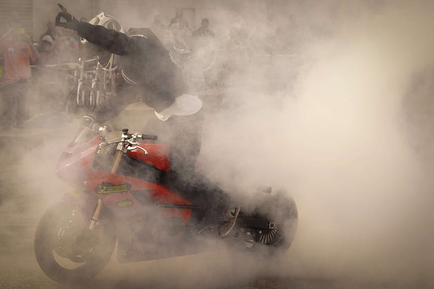 burnout, dangerous, dust, helmet, man, motor racing, motorbike, motorcycle, person, sport, stunt HD wallpaper