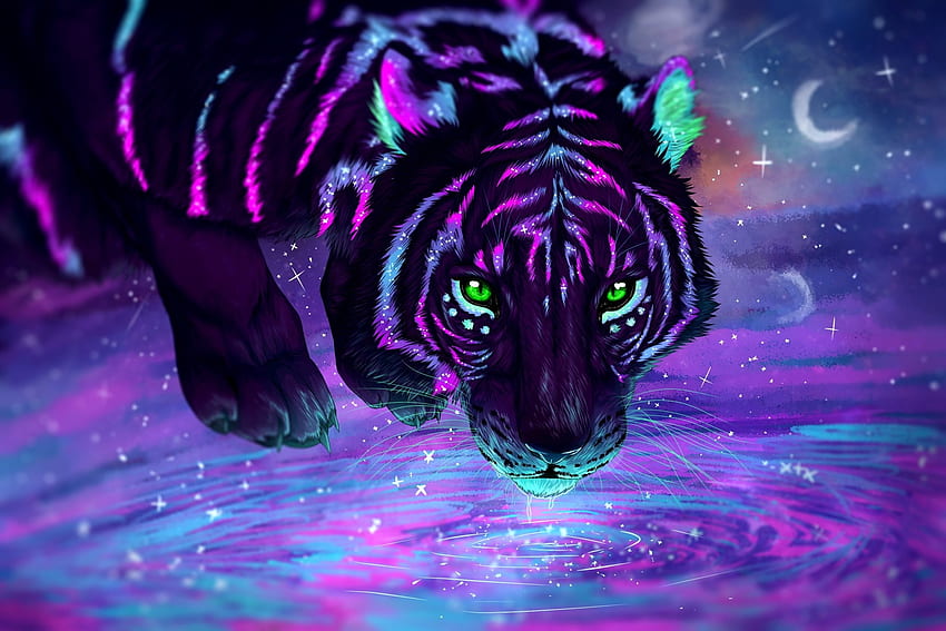 Tiger, animal, CG, glow HD wallpaper