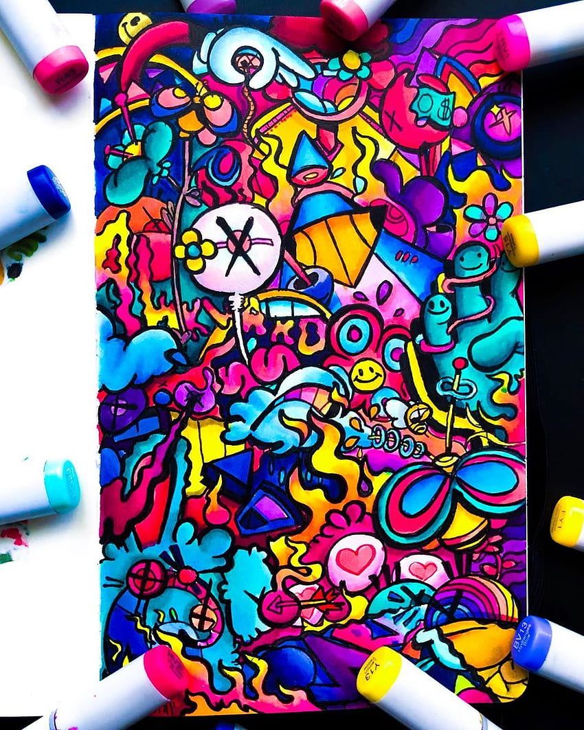 Gawx Art บน Instagram: “เพิ่งวาด doodle บ้าๆ นี้เสร็จ ooooof OOof OOOF อันนี้ลงสีได้สนุกดี การวาดศิลปะ Doodle การออกแบบศิลปะ Doodle ศิลปะ Doodle น่ารัก วอลล์เปเปอร์โทรศัพท์ HD