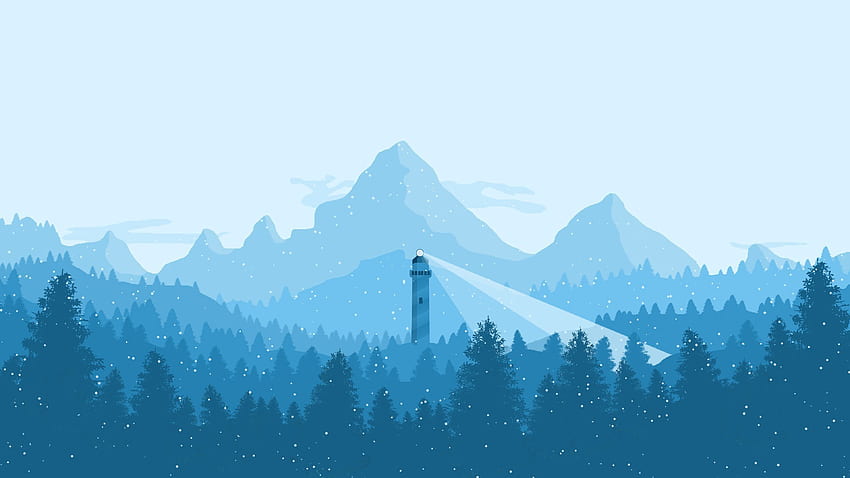 Lighthouse Minimalist Landscape Mountain Forest HD wallpaper