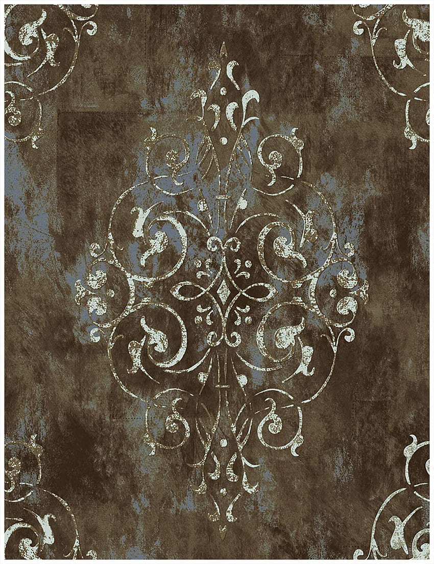 HaokHome 94005 Vintage Damask Thick Peel And Stick 17.7in X 19.7ft Brown Beige Vinyl Self Adhesive Wall Paper Design For Walls Bathroom Bedroom Home Decor, Vintage Country วอลล์เปเปอร์โทรศัพท์ HD