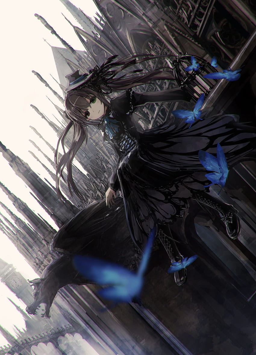 Personagem de anime feminino de cabelos pretos compridos, gótico, arte gótica Papel de parede de celular HD