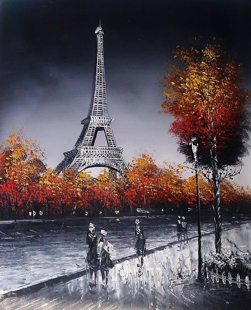 Cuadro de París - Torre Eiffel. Pintura parisina, Arte de parís, Arte paisajes fondo de pantalla del teléfono