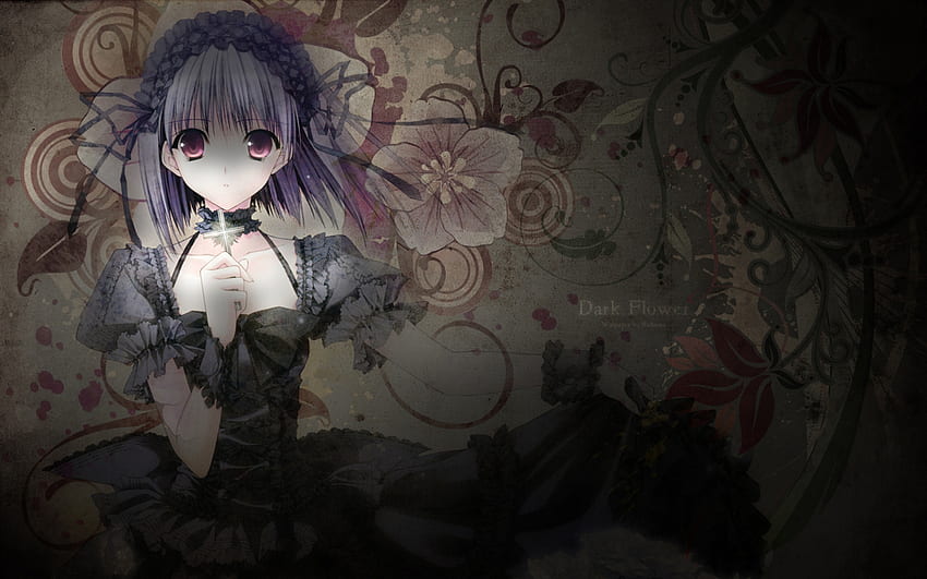 Gothic Girl Flower, gotyk, trzymać, słodki, sam, ciemny, anime girl, smutny, bez strachu, ładny, wektor, kwiaty, kobieta Tapeta HD