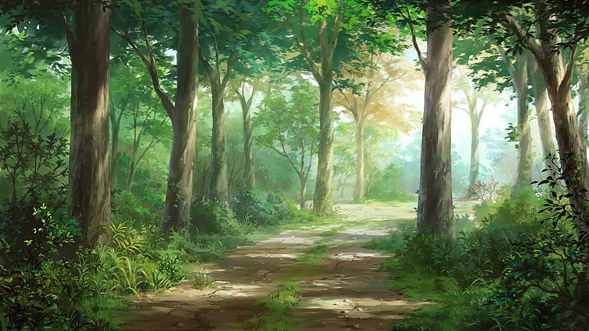 Forêt, été, anime, chemin, vert, tagme, manga, arbre Fond d'écran HD