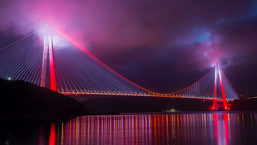 Bridge Night Turkey Pink Lights Istanbul - Resolution: HD wallpaper