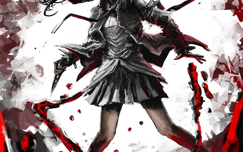 Anime-Mädchen mit einem blutigen Messer (Seite 1) HD-Hintergrundbild