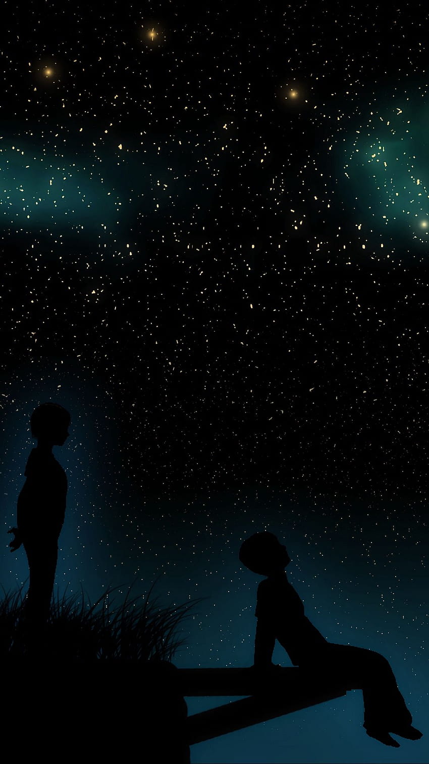 starry sky, children, silhouettes, Dreamer HD phone wallpaper