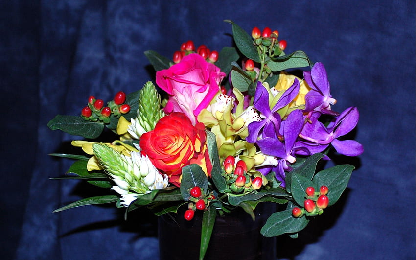 Flowers, Roses, Registration, Typography, Bouquet, Vase, Composition HD wallpaper