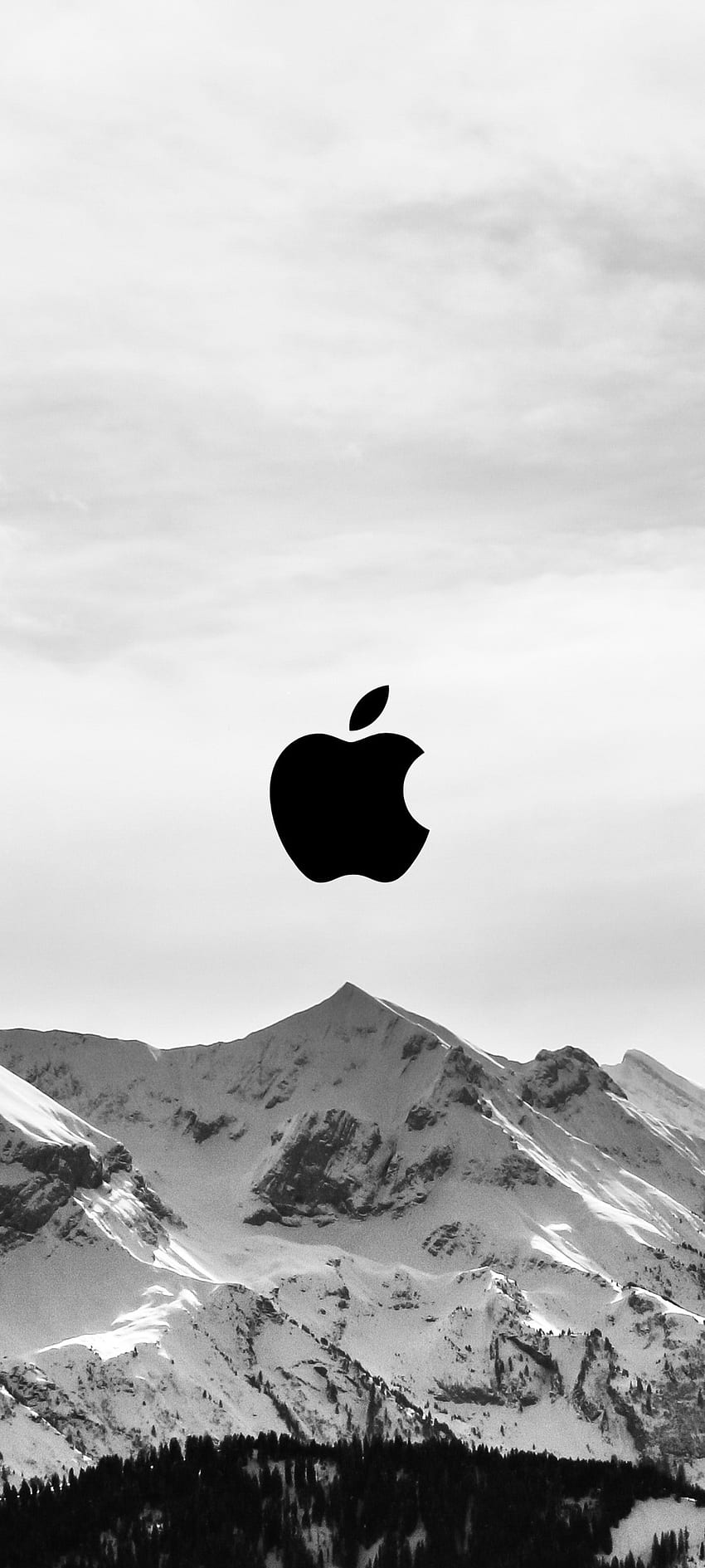 Snow Mountains Apple, montanha, design, monocromático, logotipo, tecnologia Papel de parede de celular HD