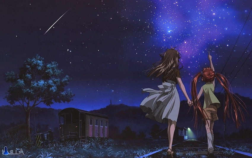 anime night stars shooting stars air anime HD wallpaper