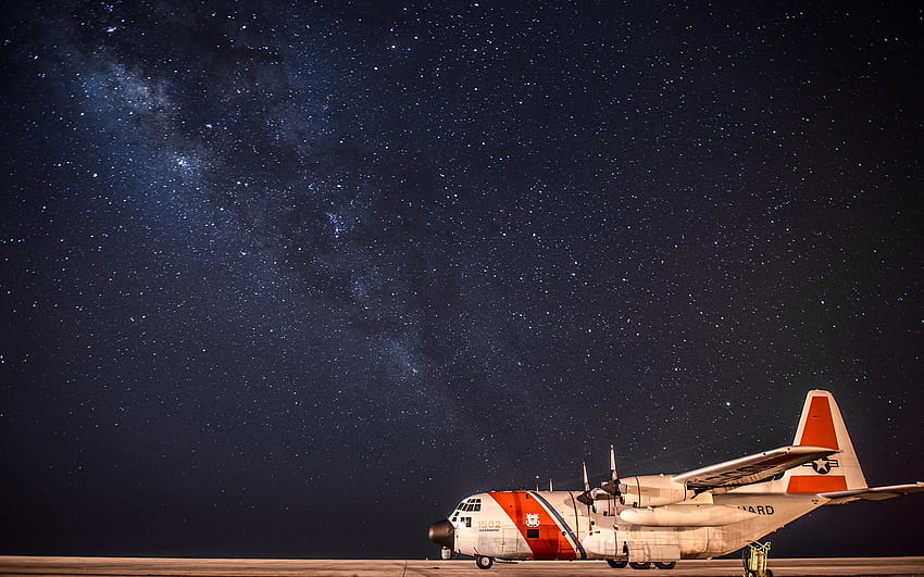 Small plane on the background of the Milky Way and - HD wallpaper