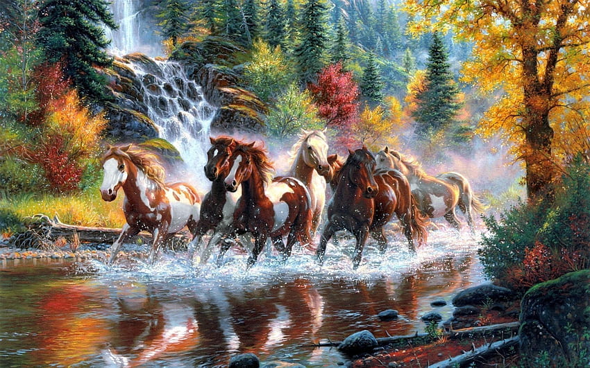 Running Horses, Seven Horses HD wallpaper