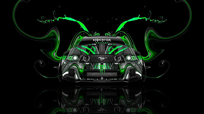 tony kokhan monstre énergie logo ford mustang gt muscle car devant vert aérographie réglage acide boisson Fond d'écran HD