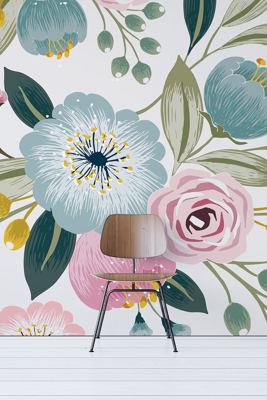 Large Blooming Floral Mural, Printable Floral HD phone wallpaper